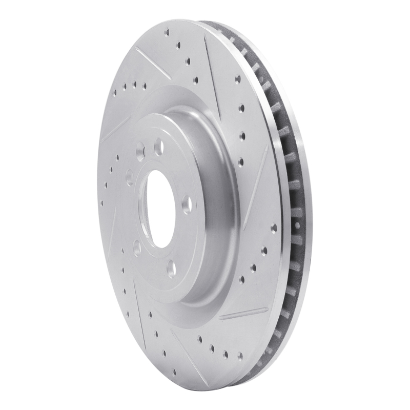 Ford Mustang Brake Rotor (1) - Front Right - R1 Concepts - Drilled & Slotted - Silver - `11-`14